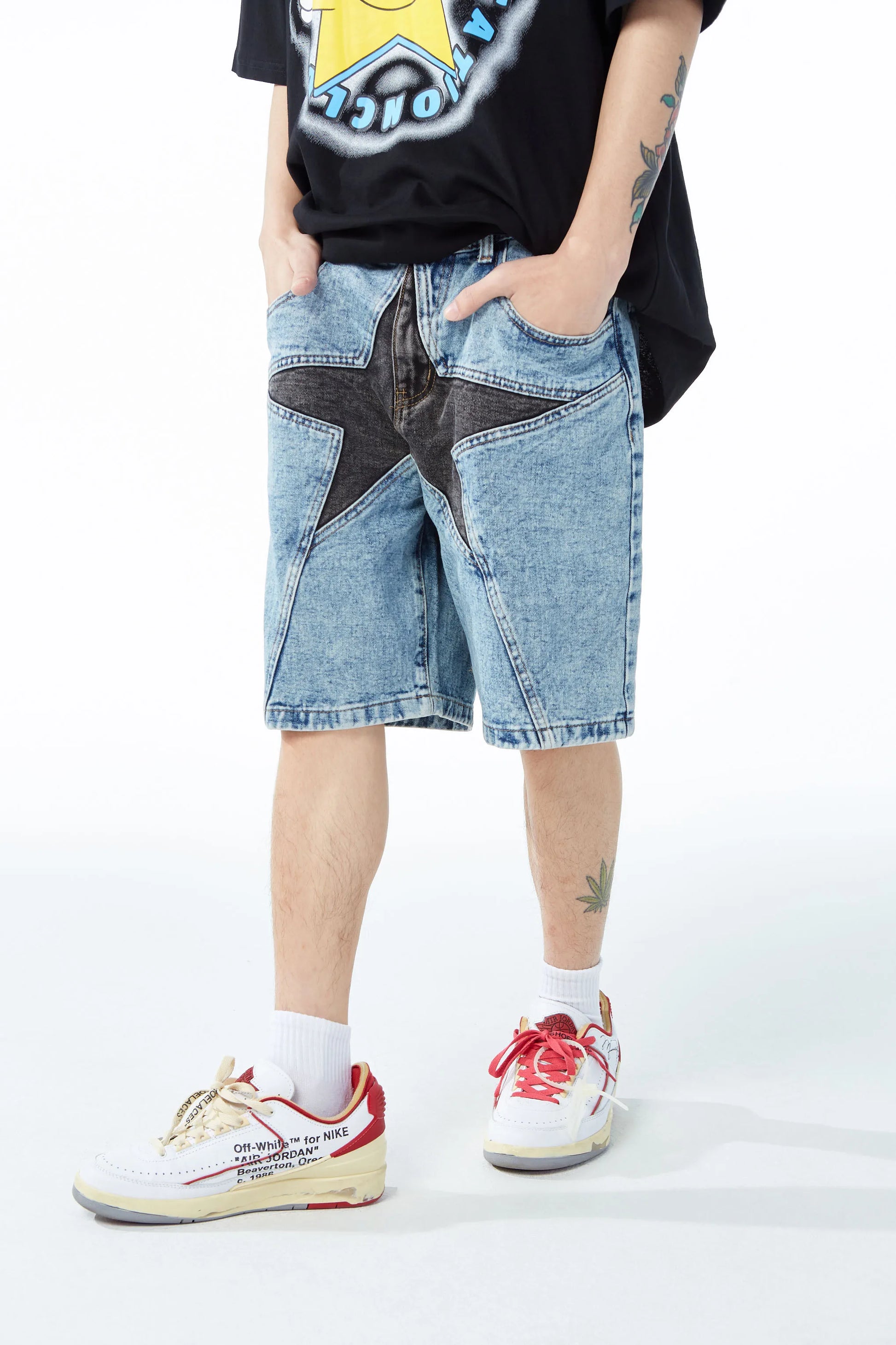 hip hop loose denim shorts pants fashion patchwork stars half pant men summer casual zipper streetwear short joggers men shorts unique joggers style 2829