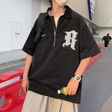Glitchcore Barcode glitch – Korean Fashion Embroidery Polo T Shirt High Street Short Sle
