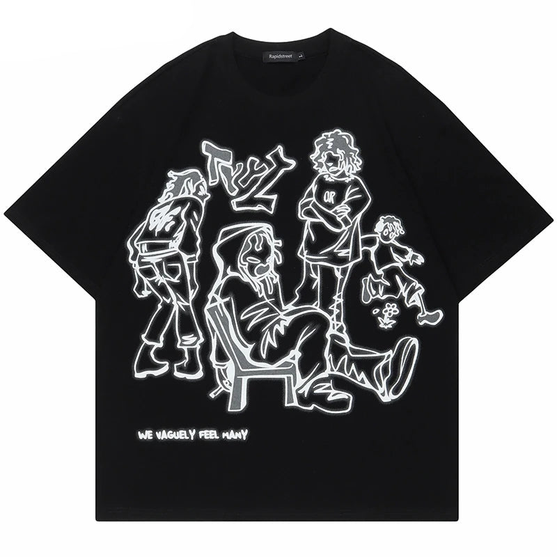 Skatercore Aesthetic print tee – 2023 Harajuku Cartoon Girl Cat Japanese Kanji Graphic T Shir