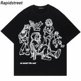 Skatercore Aesthetic print tee – 2023 Harajuku Cartoon Girl Cat Japanese Kanji Graphic T Shir