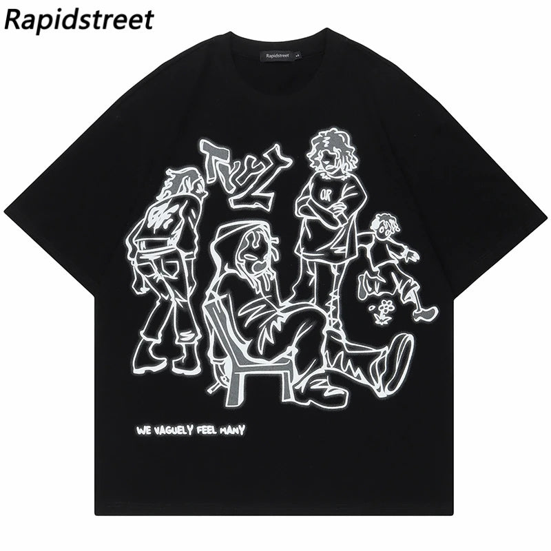 Skatercore Aesthetic print tee – 2023 Harajuku Cartoon Girl Cat Japanese Kanji Graphic T Shir