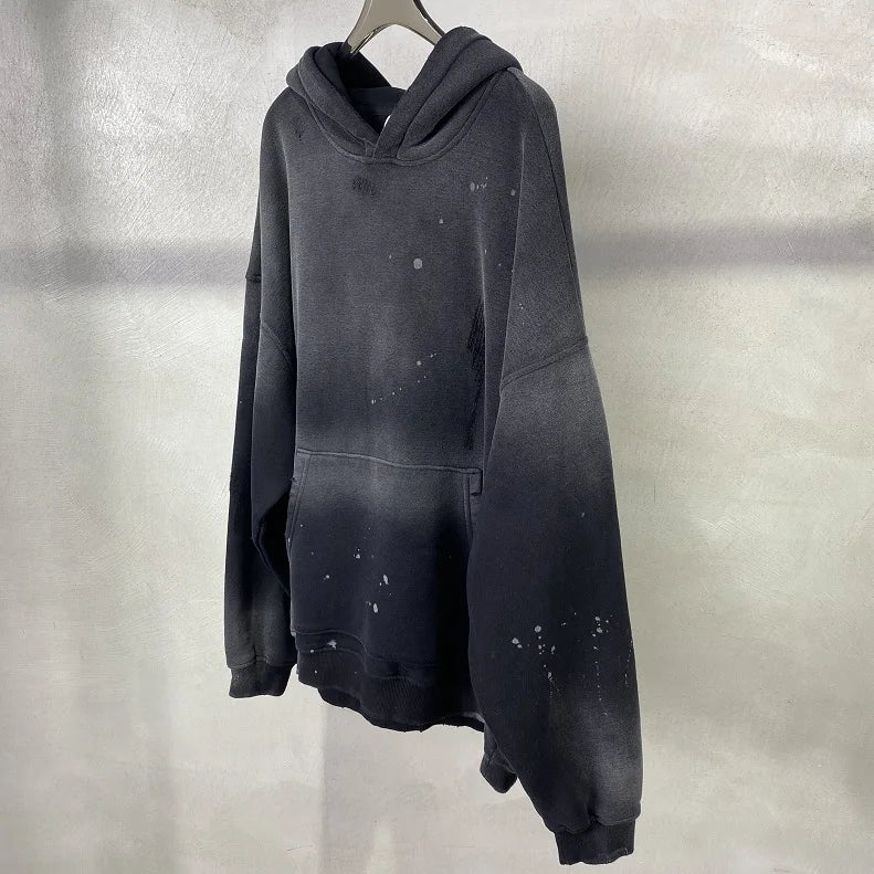 vaporwave crying character featuring street wear speckled ink rubbed hooded hoodies fashion sense distressed winter coat mens and womens baggy washing clothes