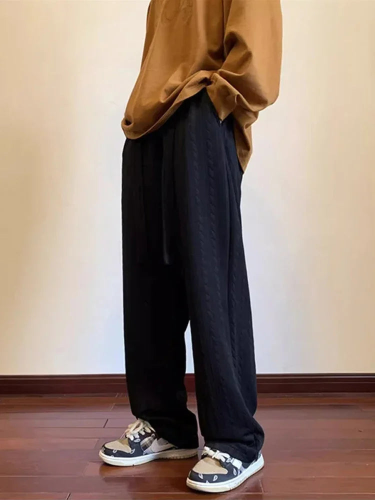 autumn waffle foam striped design pants for men new high street wide leg straight trousers casual y2k vintage pantalones hombre unique default style 117