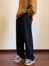 autumn waffle foam striped design pants for men new high street wide leg straight trousers casual y2k vintage pantalones hombre unique default style 117