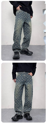 men jacquard loose casual hip hop vibe splice pocket denim baggy jeans pants man streetwear ripped jeans trousers boyfriend unique jeans style 3136