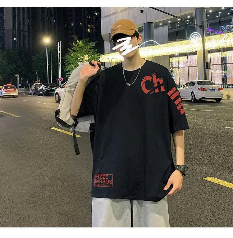 Glitchcore Anime panel – Korean Trendy Letter Printed Short Sleeved T Shirt For Men I