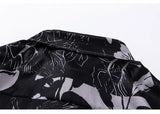 Men Hawaiian Shirt Retro Floral Print Short Sleeve Blouse Hong Kong Style Summer Beach Vacation Tops Casual Loose Shirt Black