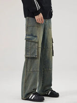 spring and autumn retro men and women trendy straight tube multi pocket work clothes jeans american couple loose casual pants stacked flare jeans