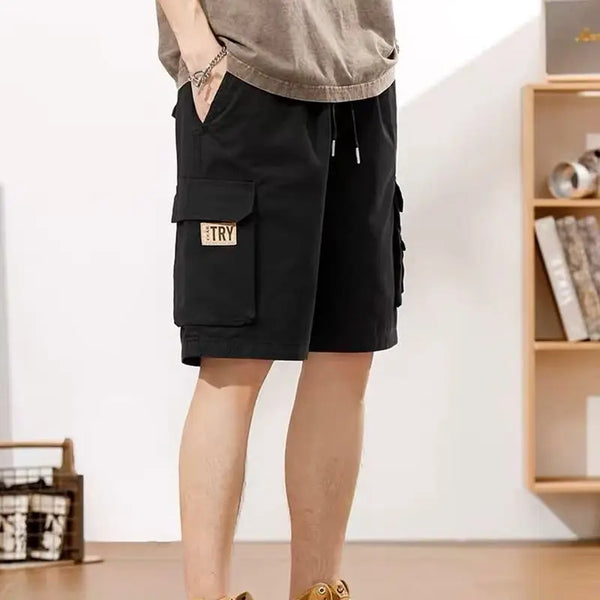 Men's Straight Tooling Shorts for Men Korean Fashion Belt Decoration Khaki Casual