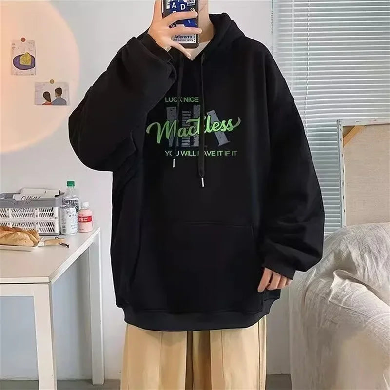 2024 New Cotton Fleece Hooded Sweatshirt For Men Autumn Long Sleeve Pu