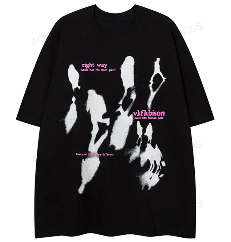 Anime Oversized shirt – Men Short Sleeve T Shirts Shadow Graphic Letter Print Tshirt