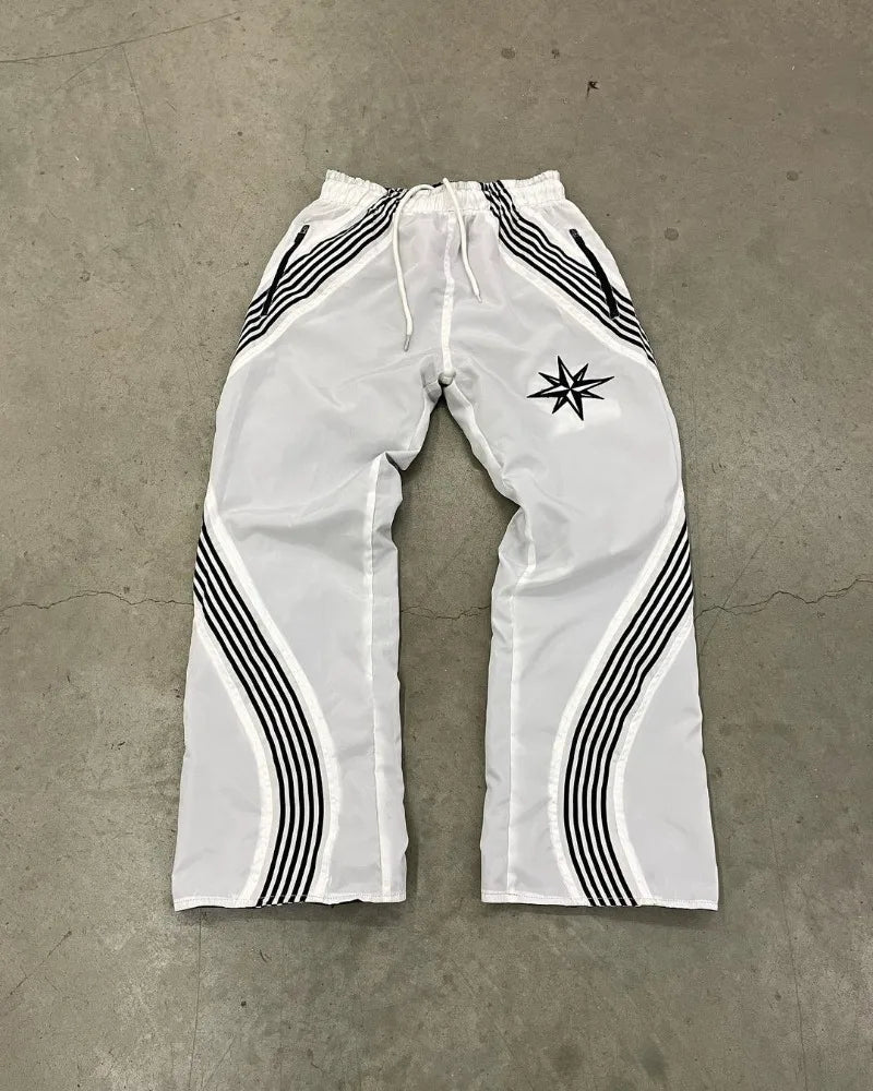 american high street fashion striped letter printed trousers men y2k harajuku retro personality casual oversized wide leg pants unique default style 3462