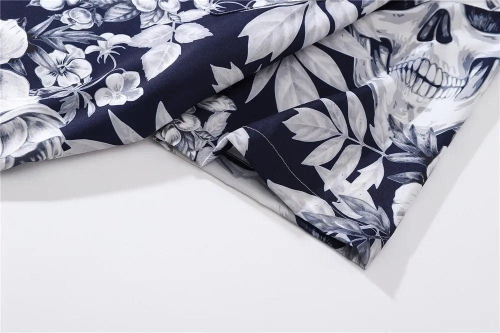 Dark Icon Skeleton Floral Men's Shirt Summer Vintage Shirts for Men Male Top