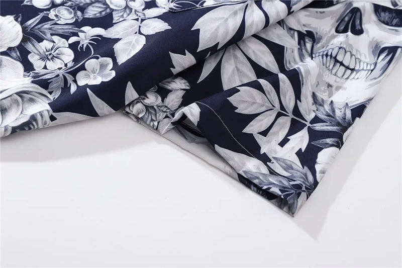 Dark Icon Skeleton Floral Men's Shirt Summer Vintage Shirts for Men Male Top