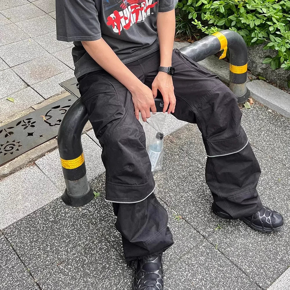 functional multi pockets overalls pantalones hombre baggy mens black cargo pants y2k streetwear loose baggy trousers oversized multi-pocket cargos