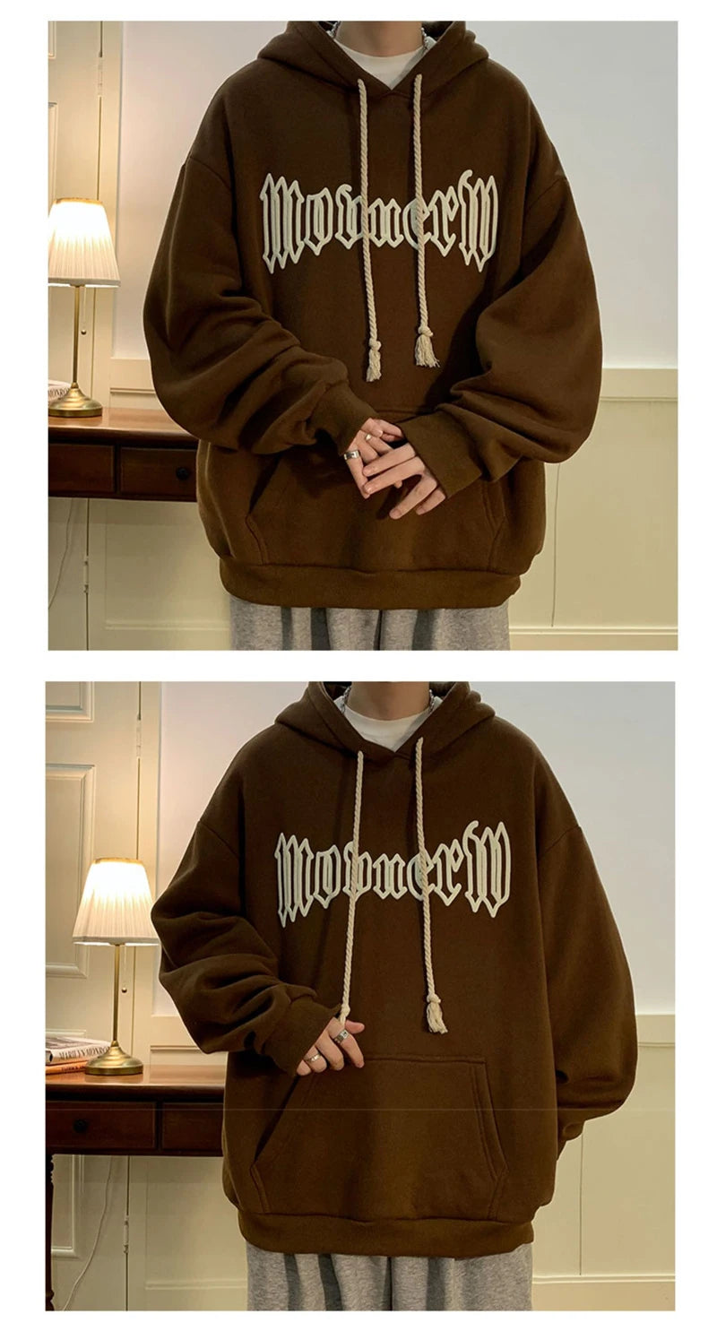 Autumn Vintage Gothic Letter Foam Printed Hooded Sweatshirts Hombre