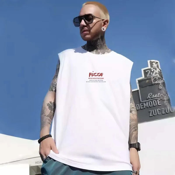 Sadcore Crying character – New Anime Cartoon Pizza Print Tank Tops Men 2024 Summer Hip