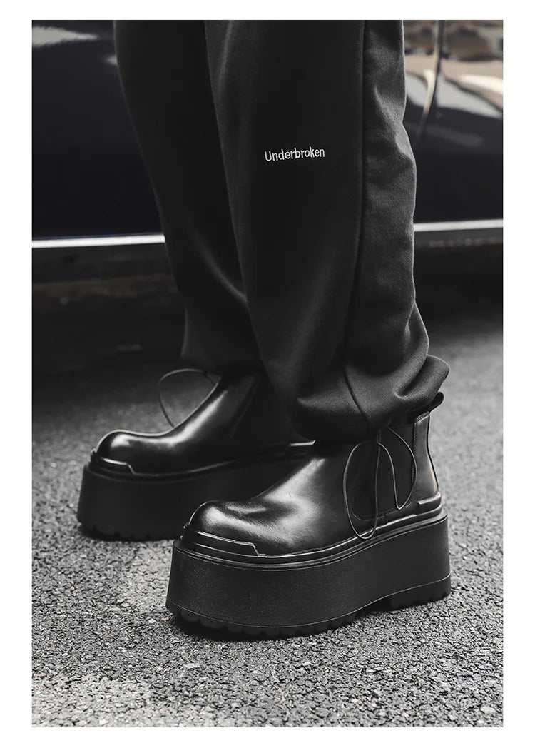 Increase Chelsea Men's Streetwear Fashion Thick Soled Platform Leather Casual Shoes Luxury Designer Boots Shoe for Men