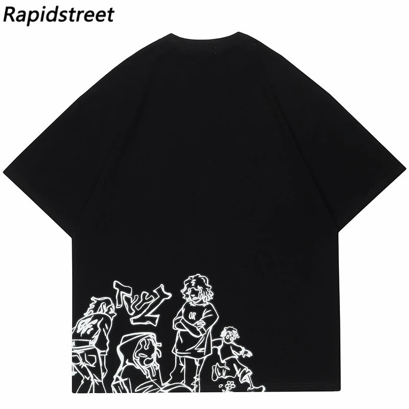 Skatercore Aesthetic print tee – 2023 Harajuku Cartoon Girl Cat Japanese Kanji Graphic T Shir