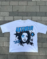 manga glitch font tee with fire overlay and static haze