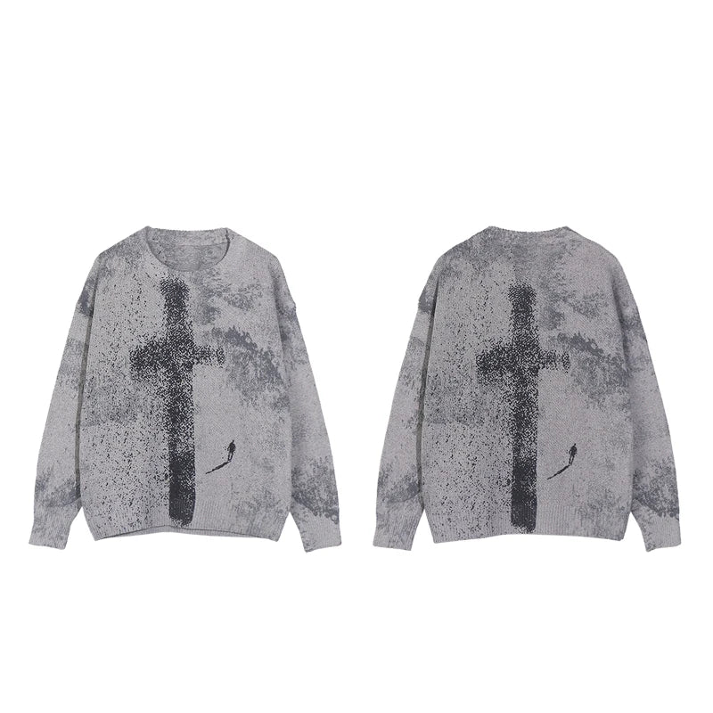 techwear flame knit sweater with structured oversized fit, ideal for cold streetwear layers, men’s streetwear clothing piece 