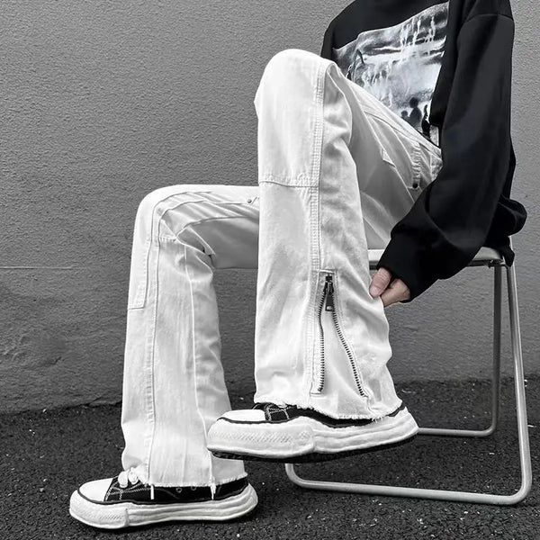 2023 autumn new light luxury fashion retro jeans men zipper straight loose jeans all match boutique clothing simple style denim street jeans