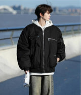 High Street Pilot Cotton Jackets Mens Thickening Winter Tooling Trendy Profile Warm Bomber Coats Unisex Baseball Collar Parkas
