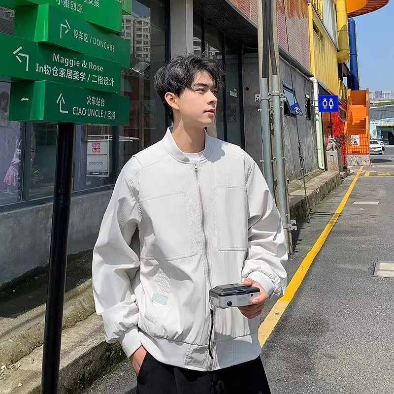 retro baseball bomber, daily drip outerwear, casual outfit