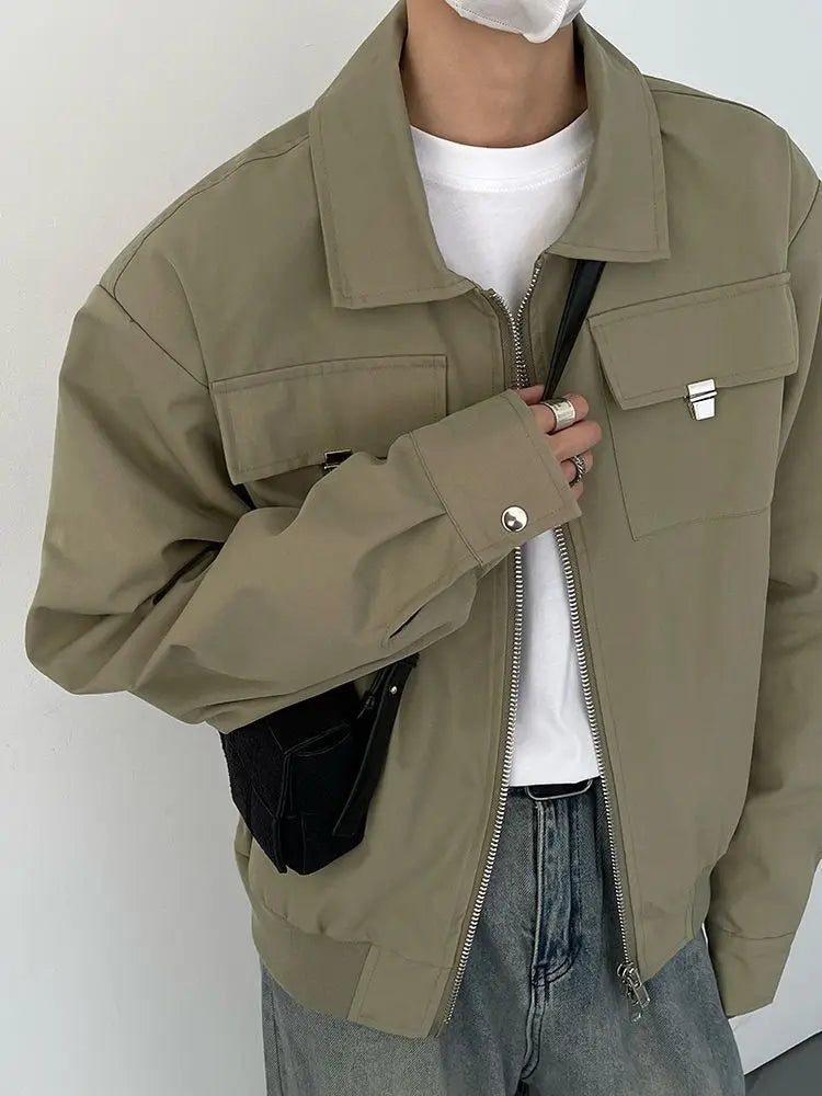 Autumn and Winter Korean Style Season Fashionable Retro Airplane Jacket Men's Loose Street Y2K Niche Shoulder Pad Lapel Jacket