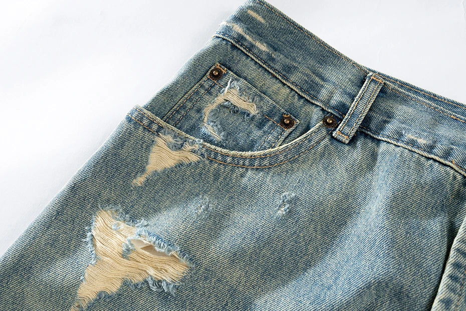vintage men baggy jeans distressed ripped denim pants male luxury designer jeans trousers unique jeans style 1411
