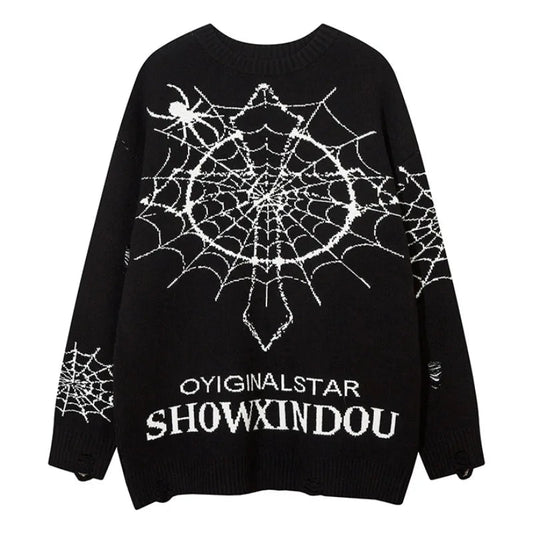hip hop knitted sweater men winter o neck anime spider web pattern pullover streetwear casual loose sweater warm jumper knitwear 1 unique limited edition hoodie, Y2K vintage urban hoodie, high quality cotton pullover