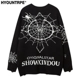 hip hop knitted sweater men winter o neck anime spider web pattern pullover streetwear casual loose sweater warm jumper knitwear 1 unique limited edition hoodie, Y2K vintage urban hoodie, high quality cotton pullover