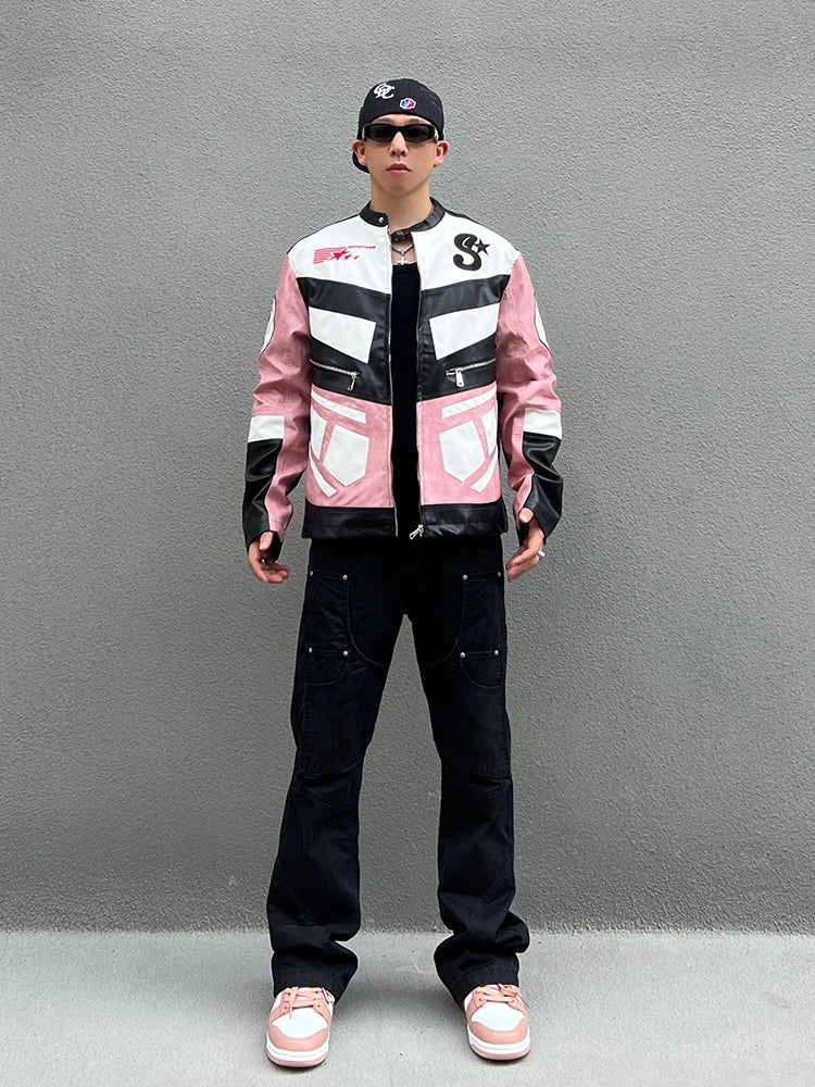 racing jackets fashion letter embroidery patchwork zipper jacket coats men hip hop pu lether outerwear casual streetwear nan  - variant style 3b042b for streetwear fashion