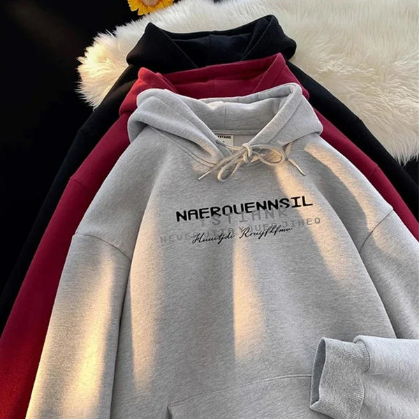 Autumn High Street Letter Printed Hooded Sweatshirt Men Casual Loose Vintage American Style Hoodies Y2K