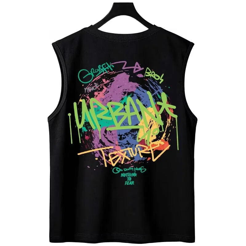 Sadcore Tribal flames – Summer Sleeveless T Shirt Mens American High Street Graffiti