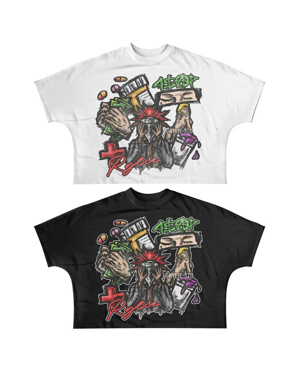 Cyberpunk Broken heart – New Gothic Cartoon Letter Printed Large Pattern T Shirt Cott