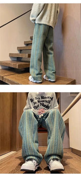 autumn striped woolen straight leg pants for men classic y2k vintage baggy trousers new casual high street fashion sweatpants unique joggers style 280