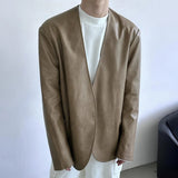 Mens Pu Leather Suit Jacket British Cardigan Casual Jacket Autumn Streetwear Campus Versatile Long-Sleeve Top Men'S Clothing