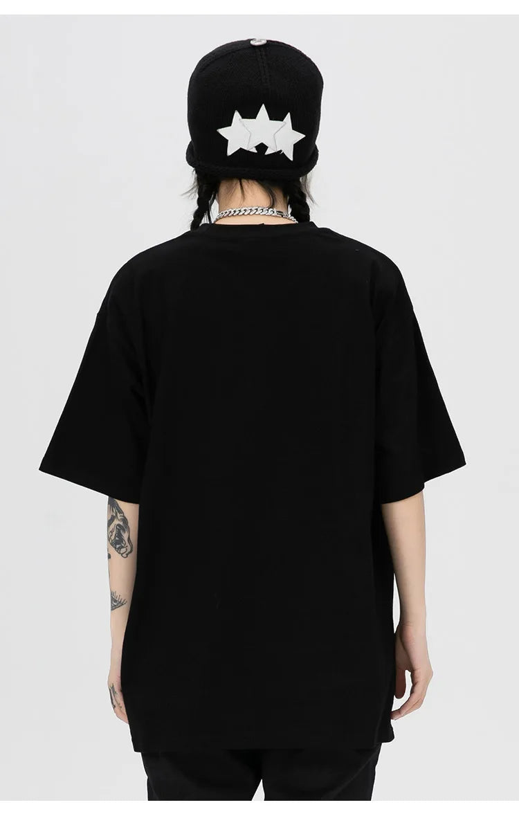 Sadcore Tribal flame – Aolamegs Men Gothic Punk Style Letter Printed Oversized T Sh