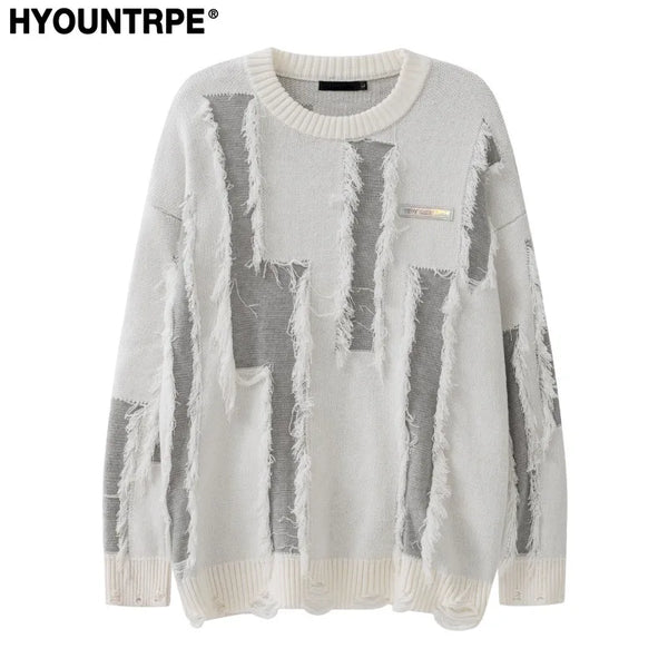 hip hop knitted oversized sweater mens ripped tassel holes pullover streetwear unisex new casual loose sweaters jumpers knitwear - gothic aesthetic hoodie for winter, trendy hip hop fashion hoodie, high quality cotton hoodie