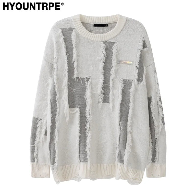 hip hop knitted oversized sweater mens ripped tassel holes pullover streetwear unisex new casual loose sweaters jumpers knitwear - gothic aesthetic hoodie for winter, trendy hip hop fashion hoodie, high quality cotton hoodie