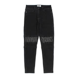high street white knee pleated vertical stripe elastic fit skinny jeans male casual small leg jeans pants slim mens clothing unique jeans style 3655