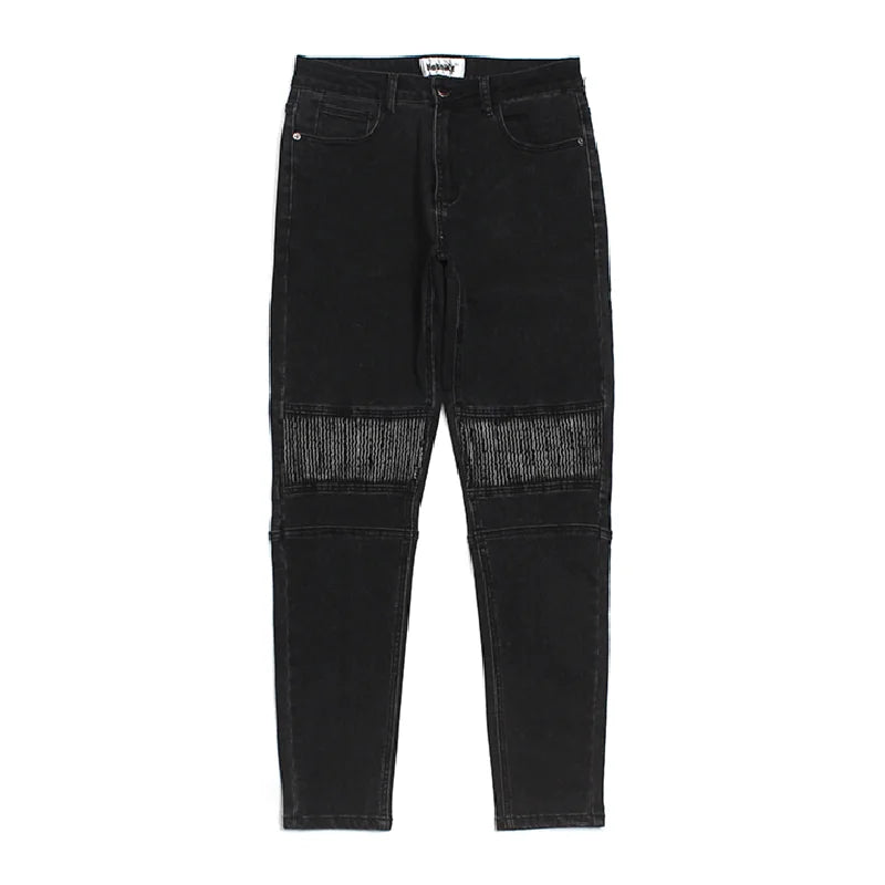 high street white knee pleated vertical stripe elastic fit skinny jeans male casual small leg jeans pants slim mens clothing unique jeans style 3655