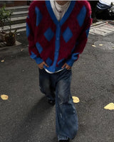 bold graphic pullover, layered streetwear look, soft knit pullover with flame design, y2k fashion statement