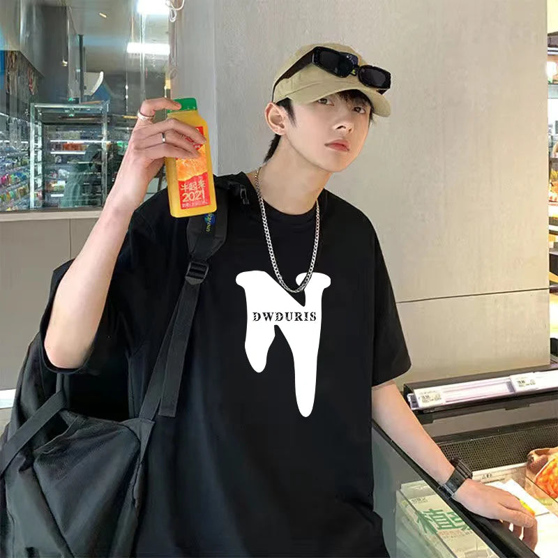 Trapwear Aesthetic piece – Korean Design Letter Pattern Short Sleeved T Shirt For Men A
