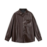 Fashion PU Jacket Shirt Men's Streetwear Oversize Loose Casual Long Sleeve Shirt Coat Plus Size Shirts Blouses for Men Clothes