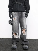 knee destroy big holes high street pants mens casual harajuku zipper straight trousers hip hop fashion streetwear baggy joggers urban active pants