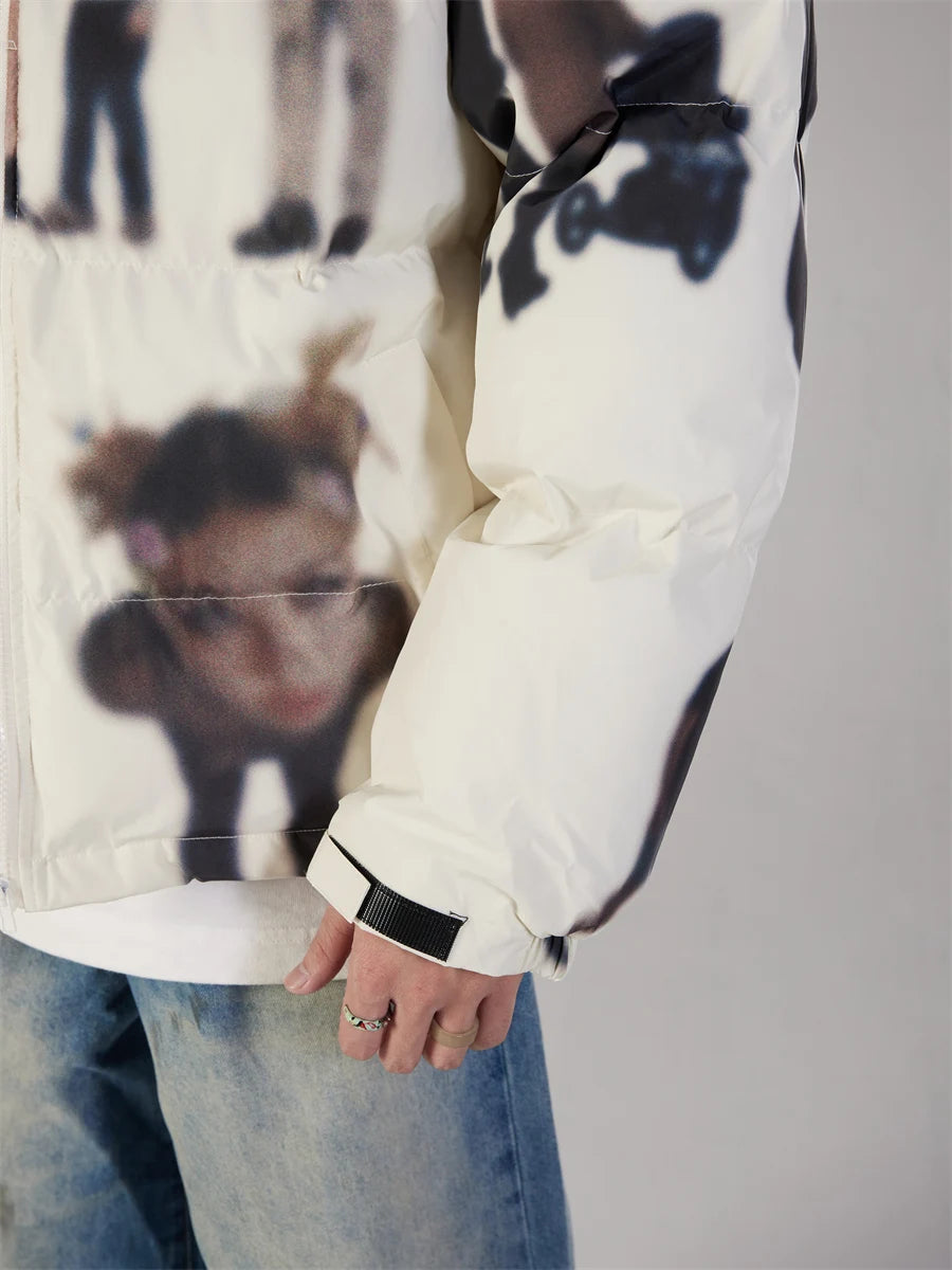 Hip Hop Jacket Parka Human Graffiti Print Men Winter Windbreaker Streetwear Harajuku Padded Jacket Coat Warm Outwear Hipster New
