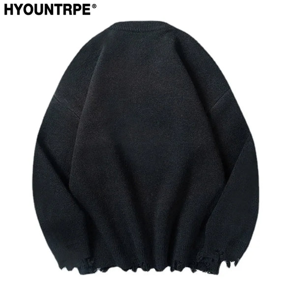 fashion harajuku knitted loose sweater mens hip hop ripped bottom pullovers streetwear unisex casual sweaters jumpers knitwear - oversized streetwear hoodie, bold artwork streetwear hoodie, urban fashion pullover