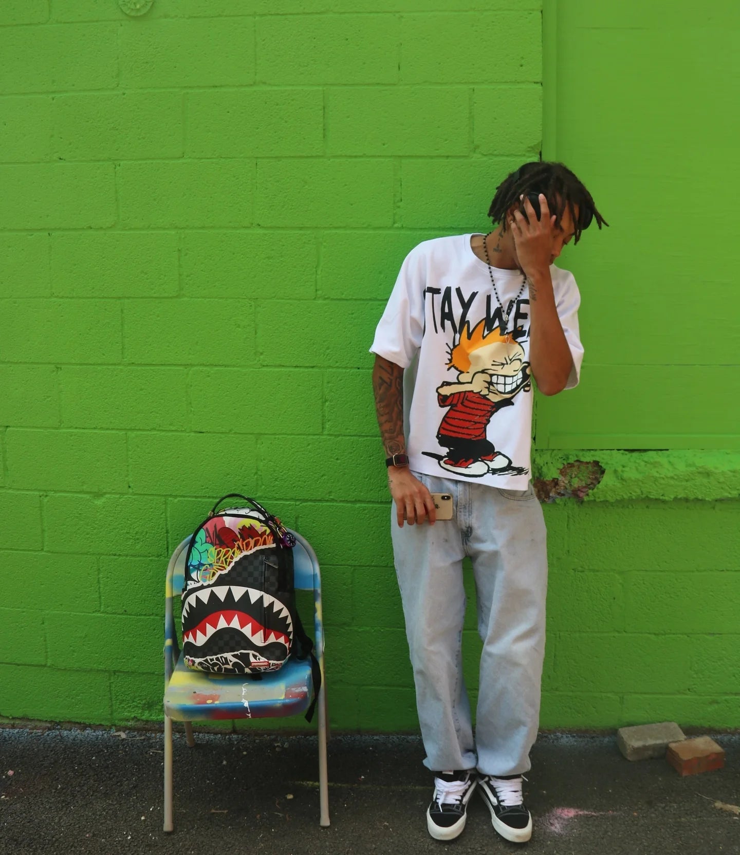 cartoon flame glitch shirt with pastel anime overlays